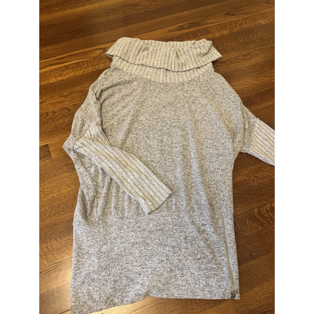 WHBM Grey Marled Cowl Neck Sweater Size Small Side Zipper Jersey Knit Line